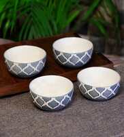 Moroccan 200ml Grey Ceramic Handcrafted ( Set of 4) Dessert Bowls, By Freakway