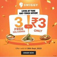 Swiggy  - Get 3 Free Deliveries Just Rs.3 [User Specific]