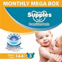 Supples Premium Diapers, Medium (M), 144 Count, 7-12 Kg, 12 hrs Absorption Baby Diaper Pants [Apply 5% off Coupon]