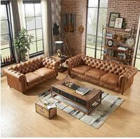 A to Z Furniture Classic 3+2=5 Seater Luxury Chesterfield leatherette Sofa in for Home Living Room & Office (Brown)