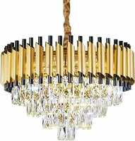 WOKE Modern Diamond Cut k9 4tier Crystal Chandelier with Alloy Metal Golden+Black Jhoomar for Ceiling | Jhumer Lamp | Light for Interior(Bulb Not Required) (Golden Black, 500mm)