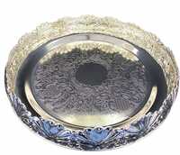 German Silver Plates/Beautiful Silver Coated Tray for Decoration, Diwali, Wedding, Return Gift & House Warming | Silver Plated Gift Item - 12Inch