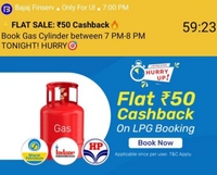 Bajaj Finserv: Get Flat Rs.50 Cashback on LPG Gas Booking(7-8pm)