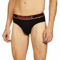 Van Heusen Men Briefs - Cotton Spandex - Neon Elasticized Waistband, Ultra Soft, Colour Fresh_10023_Pure Black W Neon Orange_XXL