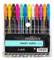 GLUN 12Pcs Neon Color Set Neon Metallic Fluorescence Highlighter Pastel Gel Pen For Art Sketch Doodle Painting Drawing Kids Gift