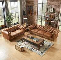 A to Z Furniture Classic 3+2=5 Seater Luxury Chesterfield leatherette Sofa in for Home Living Room & Office (Brown)