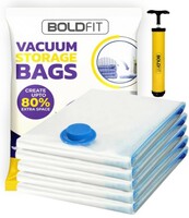 Boldfit VACUUM BAGS For Travel REUSABLE With PUMP & ZIPLOCK - Set Of 5 (2S, 2M, 1L) 