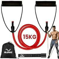 Resistance Tube by SLOVIC (1 Year Warranty) with 30+ Exercise Guide & Foam Handle, Suitable for Home and Gym for Men and Women, Multipurpose Resistance Tube Band (Red = 15kg)