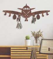 Aeroplane Walnut Finish Mdf Wall Hanging With 6 Hooks Key Holder, By Random