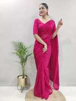 Ready to Wear Embellished Daily Wear Georgette Saree  (Dark Blue)