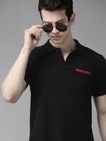 Roadster  Men Solid Polo Neck Pure Cotton Black T-Shirt