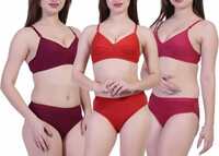 Bra & Panty Set Solid Red, Pink, Maroon Lingerie Set [Pack of 3]