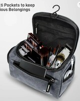 Gizga Essentials Travel Toiletry Kit Bag for Men & Women, Travel Organizer Case with Handle & Hook, Premium Zipper, Multiple Pockets, Multi-Utility Pouch for Shaving Makeup Cosmetics, Light Grey