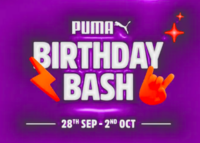 Puma Birthday Bash Min 40% off + Extra 25% off + Extra 5% off on prepaid orders (till 2nd Oct)