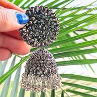 DESIJHUMKA OXIDISED SILVER EARRINGS