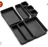 INOVERA (LABEL) Plastic Interlocking Cutlery Drawer Desk Organizer Divider Tray (Dark Grey) (8 Pieces) 