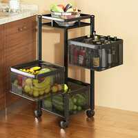 Kitchen Trolley with Wheels, Kitchen Organizer Items and Storage Solutions for Squre Kitchen Organizer and Kitchen Accessories Items (Black,Layer 3)