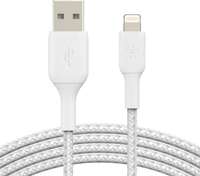 Belkin Apple Certified Lightning to USB Charge and Sync Tough Braided Cable for iPhone, iPad, Air Pods, 6.6 feet (2 meters) White (Compatible with iPhone, iPad, Air Pods, White, One Cable)