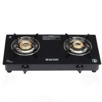 Milton Premium Pro 2 Burner Auto Ignition Gas Stove with - High-Powered Brass Burner Cooktop, Powder Coated Frame, Sleek Knobs, 2 Durable Pan Support, 1-Year Warranty (ISI Certified), Black