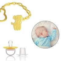 Safe-O-Kid Animal Design Silicone Pacifier/Soother with Holder Chain and Clip, Blue Bear