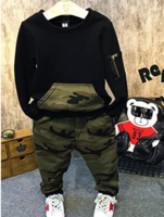 Boys Black & Khaki Pure Cotton Printed T-shirt with Trousers