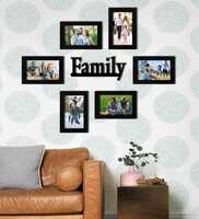 Black Synthetic Wood Set Of 6 Photo Frames With Mdf Family Plaque, By Random