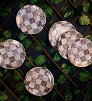 Marble Finish 7 Inch White & Grey Melamine (Set of 6) Quarter Plate, By Cdi