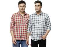 ELYYORK Men's Cotton Check Regular Fit Casual Shirt| Full Sleeve Shirt for Formal & Casual Wear|Pack of 2|COM_LRC_111