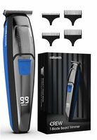 Crew T-Blade Beard Trimmer for Men Rechargeable | Solid Steel Blade Beard Shaper | LED Battery Display | 2 Hrs Battery Life | 7000 RPM Motor Hair Trimmer Men | 4 Combs & Carry Pouch | Shaver for Men