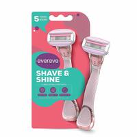Evereve Shave & Shine 5 blade Razor for women with Aloe Vera, Argan Oil & Avocado Oil, 1 Pc, Flexible & rounded head, Non-slip rubber handle, Protects skin, Quick & Easy hair removal