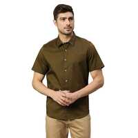 HammerSmith Men's Solid Slim Fit Cotton Casual Shirt with Spread Collar and Short Sleeves