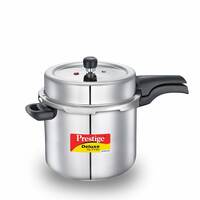 [3650 or less] Prestige 10 Litres Svachh Deluxe Alpha Induction Base Outer Lid Stainless Steel Pressure Cooker | Deep lid controls spillage | Silver | Pressure Indicator | Controlled Gasket-release system