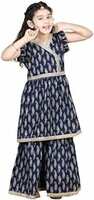 adiva kids block printed kurta sharara set for girls upto 85% off 