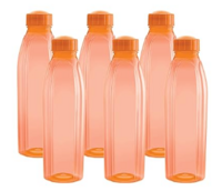Cello Crystal PET Fridge Bottle Set, 1 Litre, Set of 6, Orange