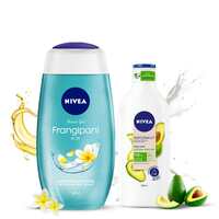 Nivea Frangipani and Oil Shower Gel, 250ml and Naturally Good, Natural Avocado Body Lotion, 200 ml