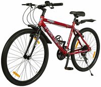 Amazon Brand - Symactive PowerMile S2000 Series, 26T Geared Mountain Bike/Bicycle/Cycle (Shimano 21-Speed Gear), Dual V-Brake, Frame Size: 18 inch (Red Color) Ideal for Unisex Adults