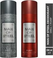 DENVER Combo of Man Of Steel Drill + Pump Long lasting Deodorant Spray - For Men  (400 ml, Pack of 2)
