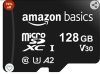 Amazon Basics 128GB microSDXC Memory Card with Full Size Adapter, 100MB/s, U3 