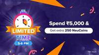 NeuCoins Bonanza : Get 500 + 5% NeuCoins on orders above 5000 Rs. + Bank Discount [Oct 10-13] [5-6 PM] 
