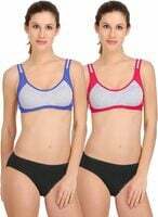 PIBU-Women's Cotton Sports Bra Panty Set  (Color : Multi)(Pack of 2) 