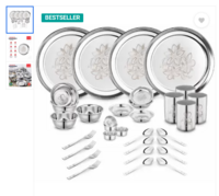 Classic Essentials Pack of 32 Stainless Steel Glory ,32-Pieces,-Heavy Gauge with Permanent Laser Design Dinner Set  (Silver)