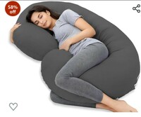 Mom's Moon Ultra Soft Comfortable C Shaped Pillow/Body Pillow/Maternity Pillow with 100% Cotton Zippered Cover - Grey, pack of 1 