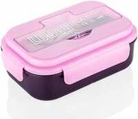 Attro Magic Lunch Box Comes with 3 Compartment,2 Spoons & Stylish Lid Use as Phone Holder Made with Heavy Platic Material BPA Free Perfect for School,Office,Outdoor-Pink Purple