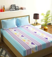 Blue Cotton Geometric 144 TC Double Queen Bedsheet With 2 Pillow Covers in Blue,