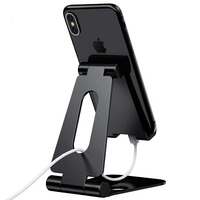 ELV Aluminum Adjustable Mobile Phone Foldable Tabletop Stand Dock Mount for All Smartphones, Tabs, Kindle, iPad (Black) Colour: Black