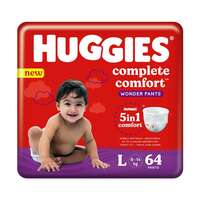 Super Saver Huggies Complete Comfort Wonder Pants,Large (L) Size Baby Diaper Pants,(64 count) (9-14Kg) with 5 in 1 Comfort