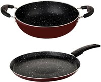 HOMETALES Non Stick Cookware Set of 2 (23cm Kadai - 2200ml / 25cm Flat Tawa), Thickness - 2.5mm Thickness