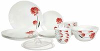 Larah by Borosil Fluted Belle Dinner Set 28 Pieces, Opal Glass Dinner Plates & Bowls Crockery Set for Dinning, White