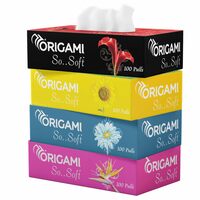 Origami 2 Ply Facial Tissue Box | Car Tissue - Pack of 4 (100 Pulls Per Box, 400 Sheets (800 sheets) [Apply Coupon]