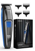 Crew T-Blade Beard Trimmer for Men Rechargeable | Solid Steel Blade Beard Shaper | LED Battery Display | 2 Hrs Battery Life | 7000 RPM Motor Hair Trimmer Men | 4 Combs & Carry Pouch | Shaver for Men [Apply ₹200 Off Cou